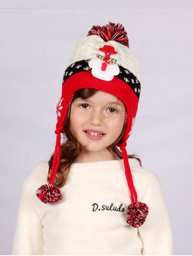 Kids Snowman Design Knitted Hat W/ Ear Flaps